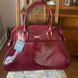 Ellen Tracy Glossy Red Croc-Pattern Satchel